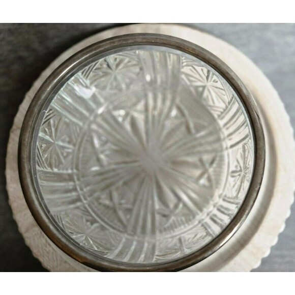 Cut Etched Glass 8” Vintage Bowl With Silver Plate Rim Made In England - Picture 2 of 8